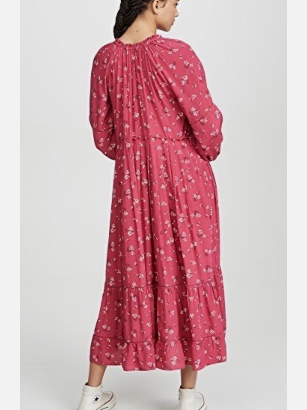 Floral V-Neck Midi Dress in Rose Red - Picture 5 of 5